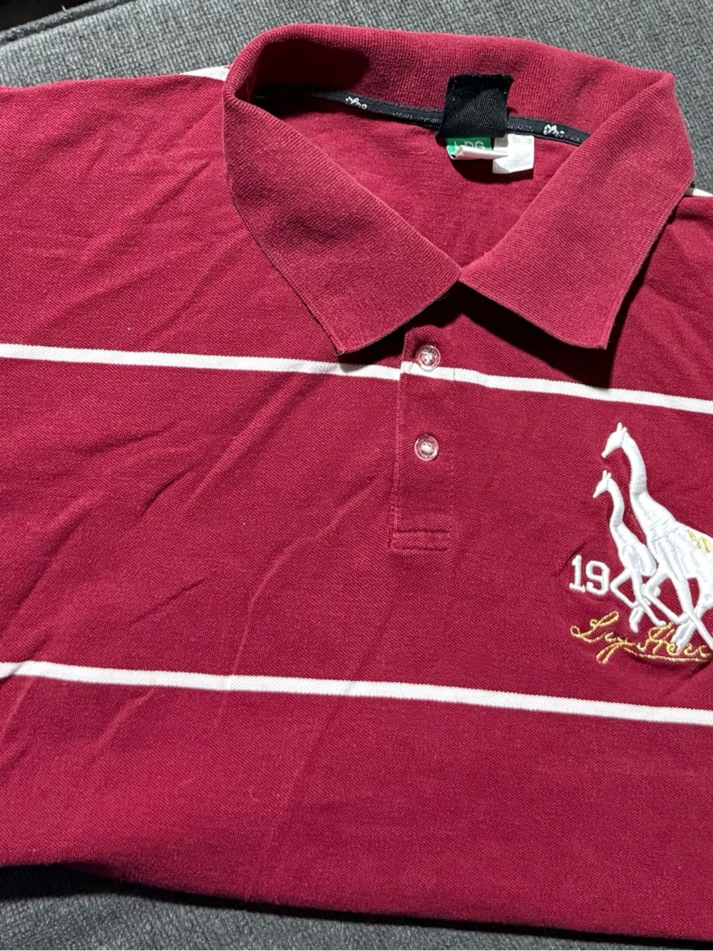 LRG Men's Burgundy Striped Polo with Embroidered Crest size 2XL